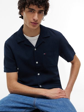 TJM REG LINEN BLEND CAMP SS EXT Erkek Mavi KK Gömlek - DM0DM23058