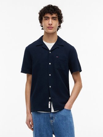 TJM REG LINEN BLEND CAMP SS EXT Erkek Mavi KK Gömlek - DM0DM23058