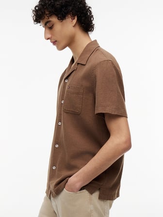TJM REG LINEN BLEND CAMP SS EXT Erkek Kahverengi KK Gömlek - DM0DM23058