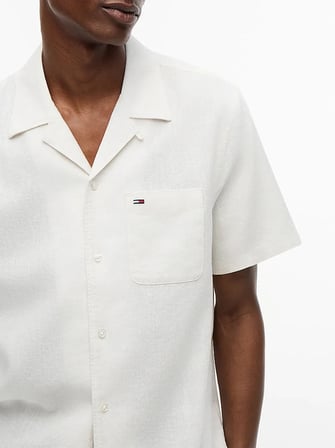 TJM REG LINEN BLEND CAMP SS EXT Erkek Beyaz  - DM0DM23058