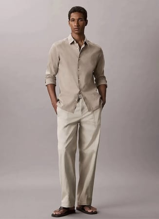 Calvin Klein Jeans Ekru Erkek Chino Pantolon LV04RG615GNSU BAGGY HEAVY Ekru