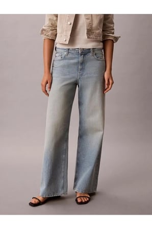 LOW RISE LOGO TAPE MAVİ KADIN BAGGY JEAN PANTOLON