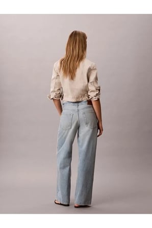LOW RISE LOGO TAPE MAVİ KADIN BAGGY JEAN PANTOLON