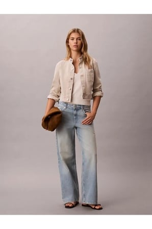 LOW RISE LOGO TAPE MAVİ KADIN BAGGY JEAN PANTOLON