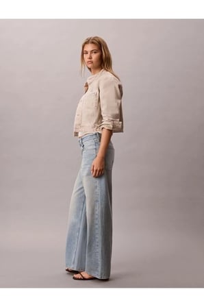 LOW RISE LOGO TAPE MAVİ KADIN BAGGY JEAN PANTOLON