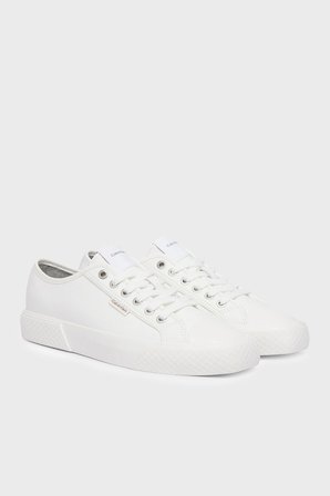 Calvin Klein Deri Logolu Sneaker Ayakkabı HW0HW030770K4 Bayan AYAKKABI HW0HW03077 0K4 BEYAZ