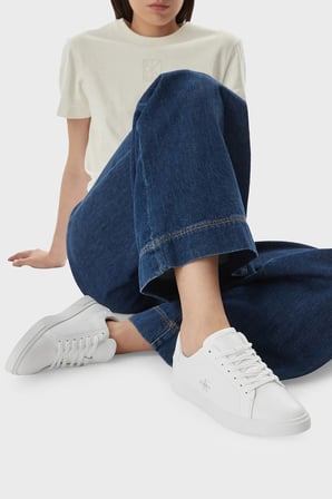 Calvin Klein Deri Logolu Sneaker Ayakkabı HW0HW032950K4 Bayan AYAKKABI HW0HW03295 0K4 BEYAZ