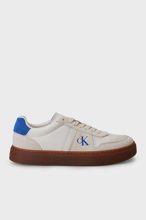 Calvin Klein Logolu Süet Detaylı Sneaker Ayakkabı YM0YM013950IO Erkek AYAKKABI YM0YM01395 0IO GRİ-BEYAZ