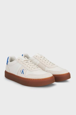 Calvin Klein Logolu Süet Detaylı Sneaker Ayakkabı YM0YM013950IO Erkek AYAKKABI YM0YM01395 0IO GRİ-BEYAZ