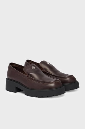 Calvin Klein % 100 Deri Logolu Makosen Ayakkabı HW0HW030440KV Bayan AYAKKABI HW0HW03044 0KV BORDO-SİYAH