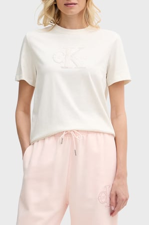 Calvin Klein % 100 Pamuk Regular Fit Logolu T Shirt LV047G829GYAS Bayan T SHİRT LV047G829G YAS KREM