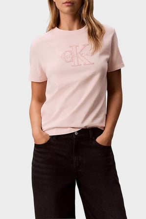Calvin Klein % 100 Pamuk Regular Fit Logolu T Shirt Bayan T SHİRT LV047G829G VG3 PUDRA