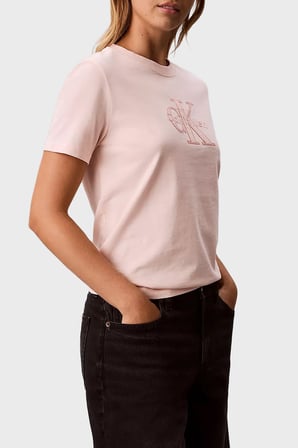 Calvin Klein % 100 Pamuk Regular Fit Logolu T Shirt Bayan T SHİRT LV047G829G VG3 PUDRA