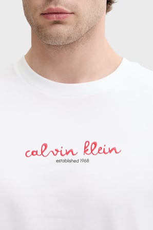 Calvin Klein % 100 Pamuk Logolu Grafik Baskılı Bisiklet Yaka T Shirt LV04RG816GYAF Erkek T SHİRT LV04RG816G YAF BEYAZ