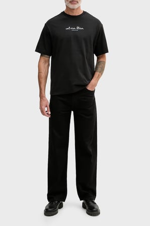 Calvin Klein % 100 Pamuk Logolu Grafik Baskılı Bisiklet Yaka T Shirt LV04RG816GUB1 Erkek T SHİRT LV04RG816G UB1 SİYAH