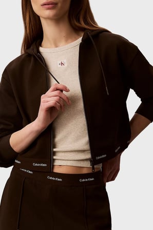 Calvin Klein % 100 Pamuk Logolu Regular Fit Fermuarlı Kapüşon Yaka Sweat LV047G252GTO2 Bayan SWEAT LV047G252G TO2 KAHVE