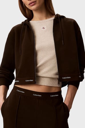 Calvin Klein % 100 Pamuk Logolu Regular Fit Fermuarlı Kapüşon Yaka Sweat LV047G252GTO2 Bayan SWEAT LV047G252G TO2 KAHVE