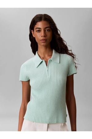 ZIGZAG RIB SS ZIP UP, P84 Kadın Yeşil T-Shirt