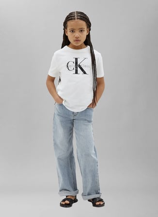 Calvin Klein Beyaz Erkek Çocuk Bisiklet Yaka Baskılı T-Shirt LV1CKTJA15YAF-CK MONOLOGO  T-SHIRT