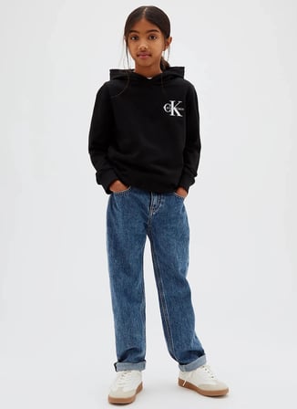 Calvin Klein Siyah Erkek Çocuk Regular Fit Sweatshirt LV1CKTJB08BEH- MONOLOGO HOODIE
