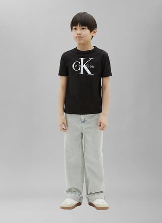 Calvin Klein Siyah Erkek Çocuk Bisiklet Yaka Baskılı T-Shirt LV1CKTJA15BEH-CK MONOLOGO T-SHIRT