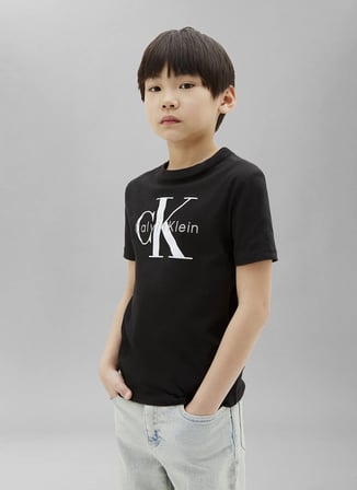 Calvin Klein Siyah Erkek Çocuk Bisiklet Yaka Baskılı T-Shirt LV1CKTJA15BEH-CK MONOLOGO T-SHIRT