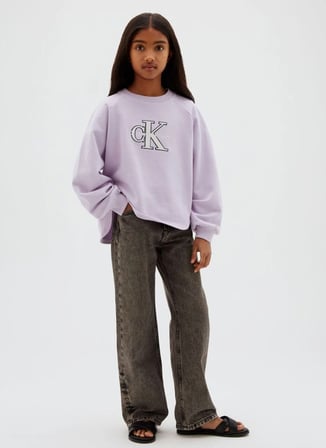 Calvin Klein Lila Kız Çocuk Bisiklet Yaka Nakışlı Sweatshirt LVCKTJB31GVFJ-MONOLOGO SWEATSHIRT