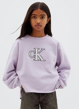 Calvin Klein Lila Kız Çocuk Bisiklet Yaka Nakışlı Sweatshirt LVCKTJB31GVFJ-MONOLOGO SWEATSHIRT