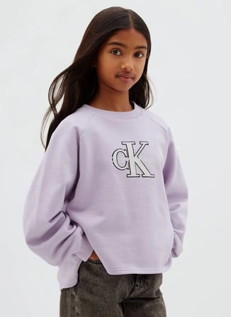 Calvin Klein Lila Kız Çocuk Bisiklet Yaka Nakışlı Sweatshirt LVCKTJB31GVFJ-MONOLOGO SWEATSHIRT