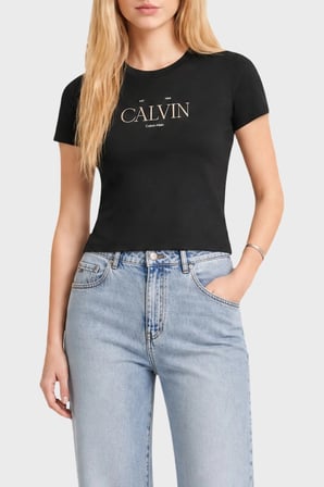 Calvin Klein % 100 Pamuk Slim Fit Bisiklet Yaka T Shirt LV047G806GUB1 Bayan T SHİRT LV047G806G UB1 SİYAH