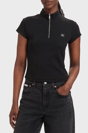 Calvin Klein Pamuklu Logolu Slim Fit Fermuarlı Dik Yaka Top LV047G240GUB1 Bayan TOP LV047G240G UB1 SİYAH