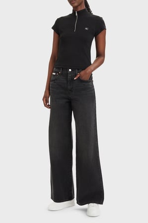 Calvin Klein Pamuklu Logolu Slim Fit Fermuarlı Dik Yaka Top LV047G240GUB1 Bayan TOP LV047G240G UB1 SİYAH