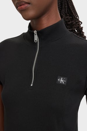 Calvin Klein Pamuklu Logolu Slim Fit Fermuarlı Dik Yaka Top LV047G240GUB1 Bayan TOP LV047G240G UB1 SİYAH