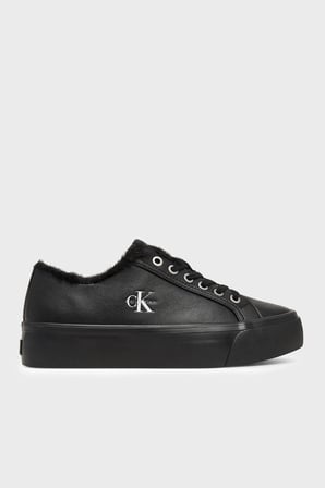 Calvin Klein Logolu İçi Kürklü Deri Sneaker Ayakkabı HW0HW032350GJ Kadın AYAKKABI HW0HW03235 0GJ SİYAH