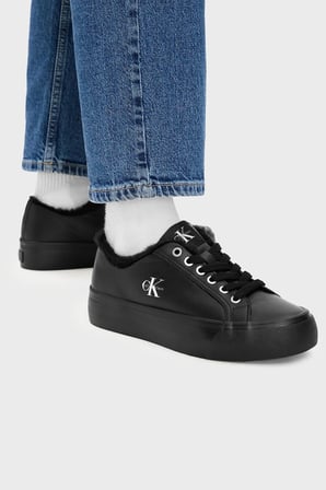 Calvin Klein Logolu İçi Kürklü Deri Sneaker Ayakkabı HW0HW032350GJ Kadın AYAKKABI HW0HW03235 0GJ SİYAH