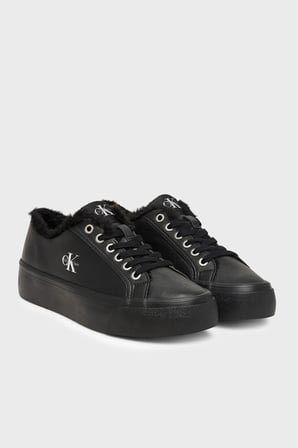 Calvin Klein Logolu İçi Kürklü Deri Sneaker Ayakkabı HW0HW032350GJ Kadın AYAKKABI HW0HW03235 0GJ SİYAH