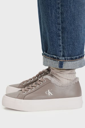 Calvin Klein Logolu İçi Kürklü Deri Sneaker Ayakkabı HW0HW03235PBO Kadın AYAKKABI HW0HW03235 PBO VİZON