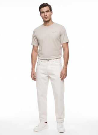 Calvin Klein Bej Erkek Bisiklet Yaka T-Shirt LV04LC255GPDJ_SS MICRO LOGO CREWNE