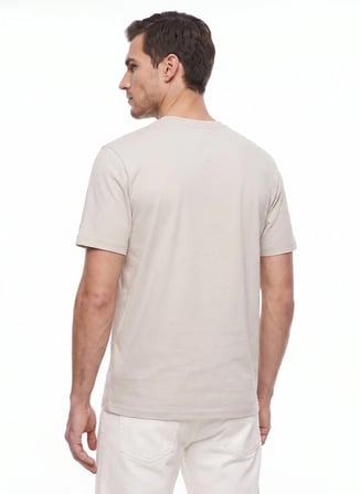 Calvin Klein Bej Erkek Bisiklet Yaka T-Shirt LV04LC255GPDJ_SS MICRO LOGO CREWNE