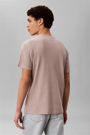 Erkek Normal Kesim Yuvarlak Yakalı Logo Etiketli Kısa Kollu Pembe T-Shirt
