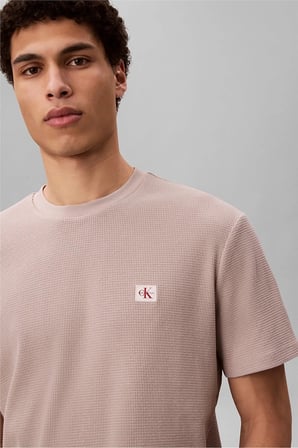 Erkek Normal Kesim Yuvarlak Yakalı Logo Etiketli Kısa Kollu Pembe T-Shirt