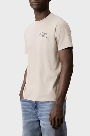 Calvin Klein % 100 Pamuk Slim Fit Bisiklet Yaka T Shirt LV04RG837GPED Erkek T SHİRT LV04RG837G PED BEJ