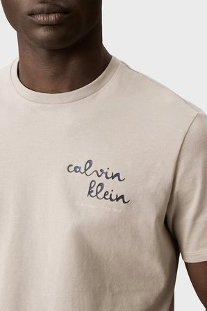 Calvin Klein % 100 Pamuk Slim Fit Bisiklet Yaka T Shirt LV04RG837GPED Erkek T SHİRT LV04RG837G PED BEJ