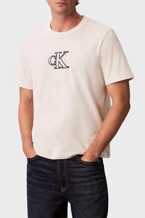 Calvin Klein Logolu % 100 Pamuk Relaxed Fit Bisiklet Yaka T Shirt LV04RH257GYAS Erkek T SHİRT LV04RH257G YAS KREM