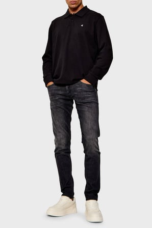 Calvin Klein Logolu % 100 Pamuk Düğmeli Polo Yaka Sweat LV04RH263GUB1 Erkek POLO YAKA SWEAT LV04RH263G UB1 SİYAH