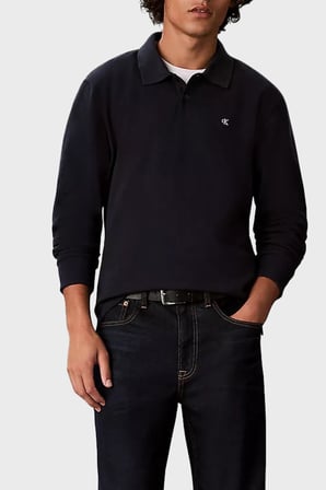 Calvin Klein Logolu % 100 Pamuk Düğmeli Polo Yaka Sweat LV04RH263GCEF Erkek POLO YAKA SWEAT LV04RH263G CEF LACİVERT