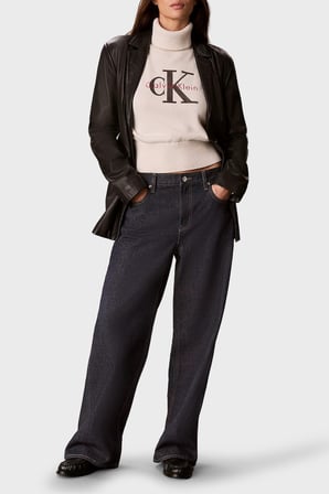 Calvin Klein Logolu % 100 Pamuk Balıkçı Yaka Kazak LV047H329GYAS Kadın KAZAK LV047H329G YAS KREM
