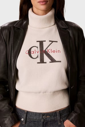 Calvin Klein Logolu % 100 Pamuk Balıkçı Yaka Kazak LV047H329GYAS Kadın KAZAK LV047H329G YAS KREM