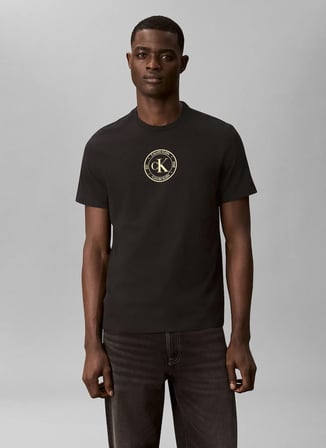 Calvin Klein Jeans Siyah Erkek Classic Fit Baskılı T-Shirt LV04RH817GUB1 SS 30S EU CREST GRAP