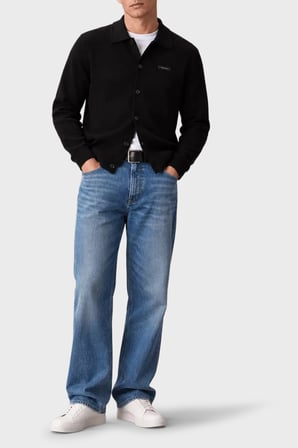 Calvin Klein Regular Fit Kalasik Yaka Düğmeli Triko Kazak LV04LH318GUB1 Erkek KAZAK LV04LH318G UB1 SİYAH